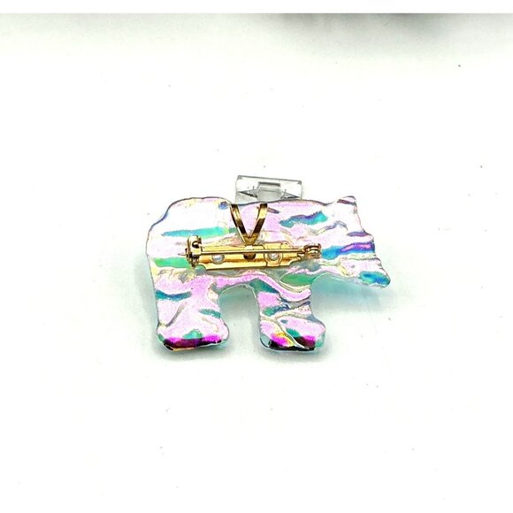 Iridescent Bear-Shaped Glass Brooch Pin With Gold-Tone Backing Brooch pendant co - Picture 4 of 5